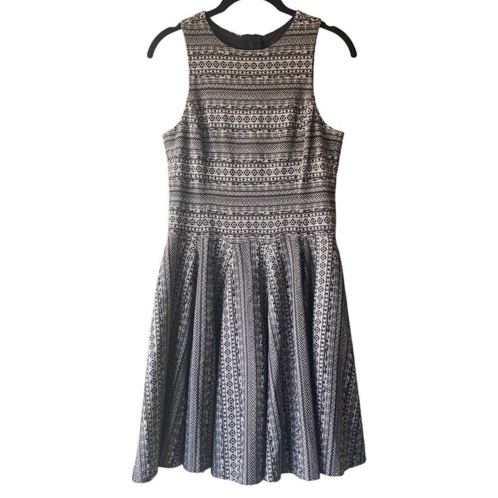 Tibi Dress Womens Small Black Skater Wool Patterned Sleeveless Textured Ladies
